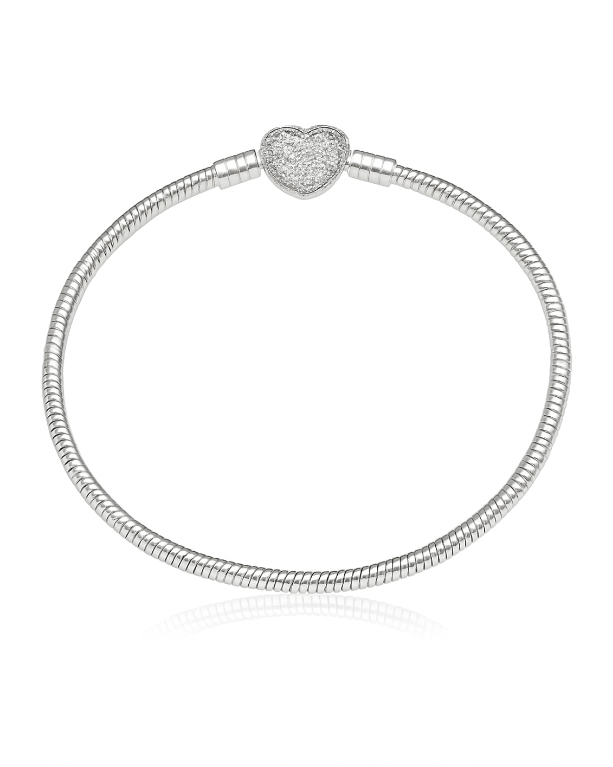 Pulseira Berloques Coração Cravejado De Prata 925 - LUMEN